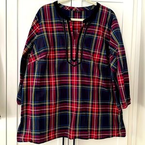 Talbots Plus tartan plaid tunic with black velvet trim